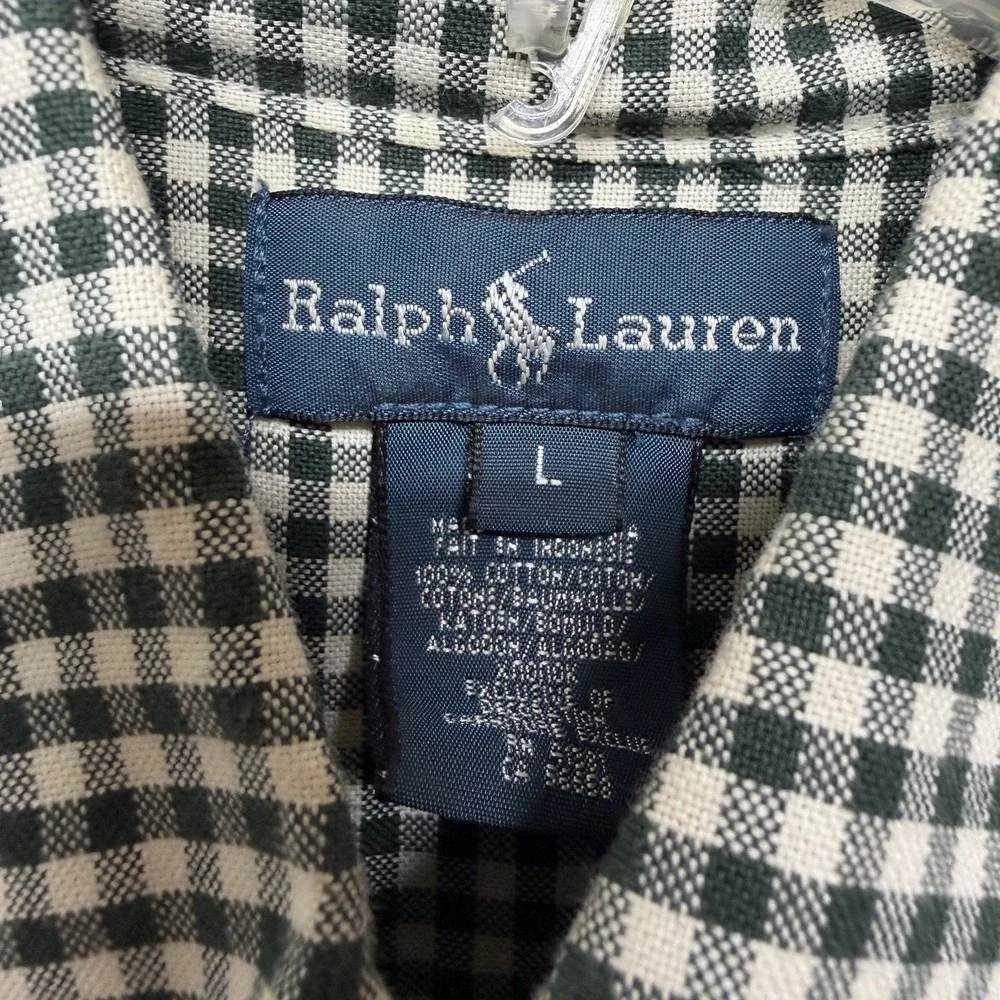 Ralph Lauren Boys Youth Shirt Sz L Olive Green Check Button-Down Long Slv Collar